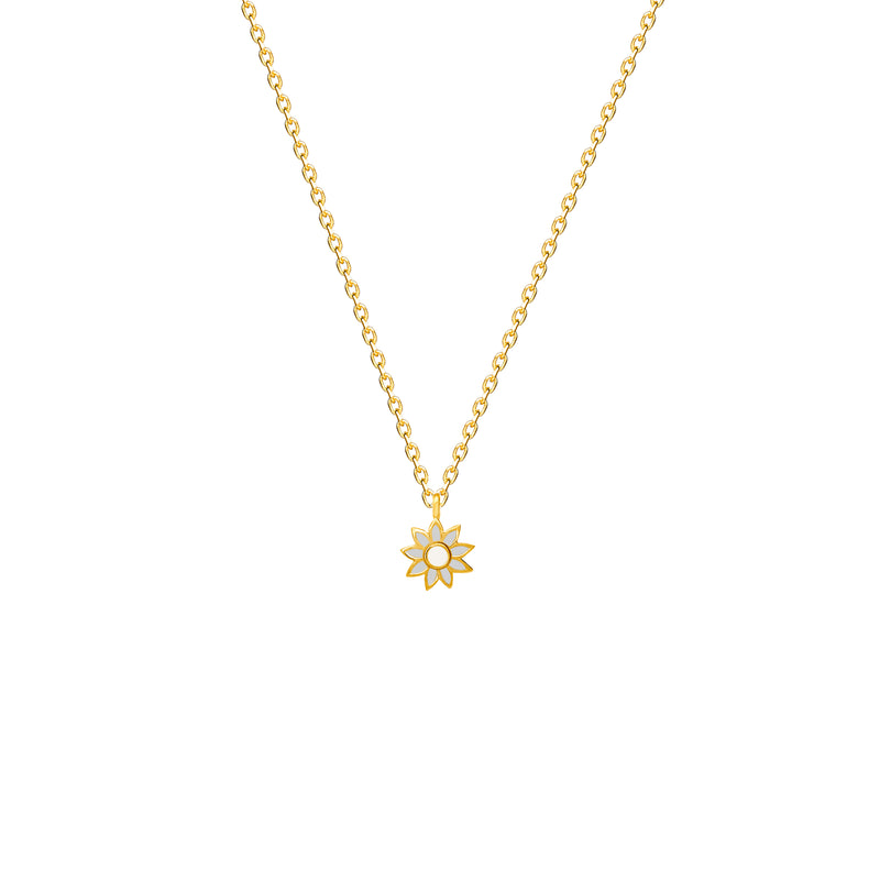 Our 14 karat gold flower necklace for girls features enamel hand painting in blue and white. Team it with the matching flower stud earring. 