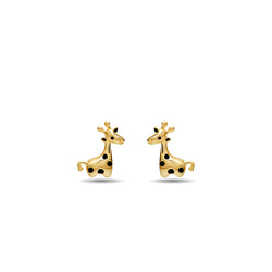 Our playful Giraffe stud earring for girls in 14 karat gold features enamel hand-painting in black.
