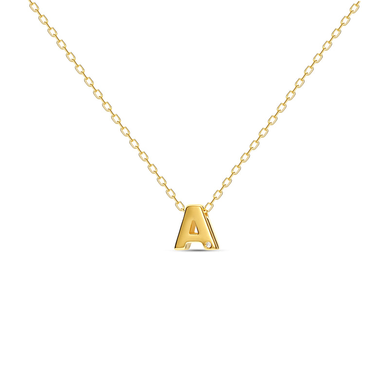 A gold vermeil necklace with your initial letter. This letter necklace is a special jewelry piece that can be worn day and night. A genuine diamond stone in the corner of the letter makes this gold necklace a luxury and ideal gift for yourself, your best friend or loved one. 