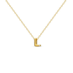 A 18 karat gold vermeil necklace with your initial letter "L". This diamond letter necklace is a special jewelry necklace that can be worn day and night. A genuine diamond stone in the corner of the letter makes this gold diamond necklace a luxury and ideal gift for yourself, your best friend or loved one. 