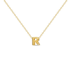 A 18 karat gold vermeil necklace with your initial letter "R". This diamond letter necklace is a special jewelry necklace that can be worn day and night. A genuine diamond stone in the corner of the letter makes this gold diamond necklace a luxury and ideal gift for yourself, your best friend or loved one. 