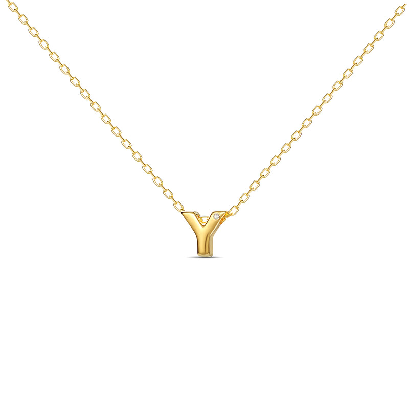 A 18 karat gold vermeil necklace with your initial letter "Y". This diamond letter necklace is a special gold necklace that can be worn day and night. A genuine diamond stone in the corner of the letter makes this gold diamond necklace a luxury and ideal gift for yourself, your best friend or loved one. 
