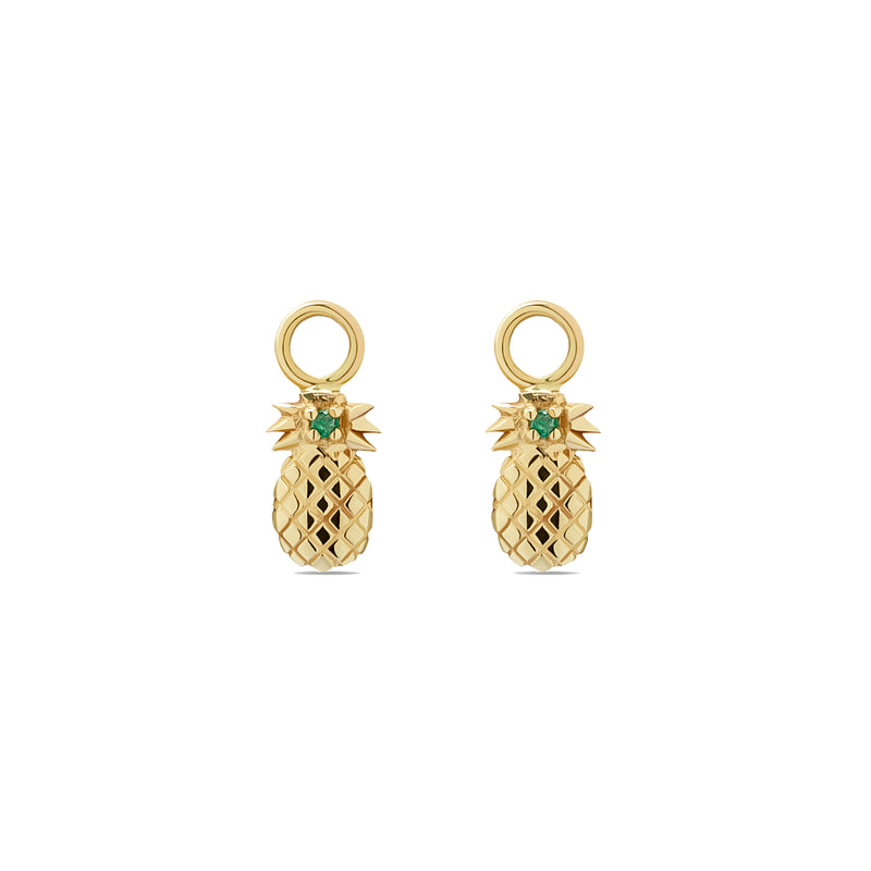 Pineapple Charms for Hoops - 14 karat gold, emerald 0.03 ct